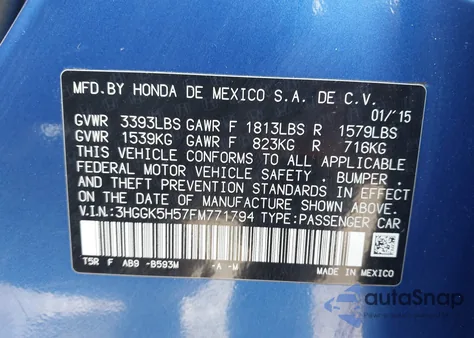 2015 Honda Fit Lx из США, поврежденный, VIN 3HGGK5H57FM771794